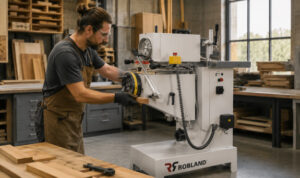 Taladro CNC para madera en funcionamiento en una fábrica de muebles industrial