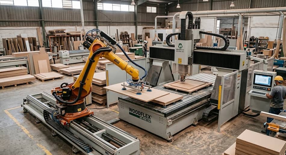Automatismo cargador automático integrado en centro de mecanizado CNC para madera