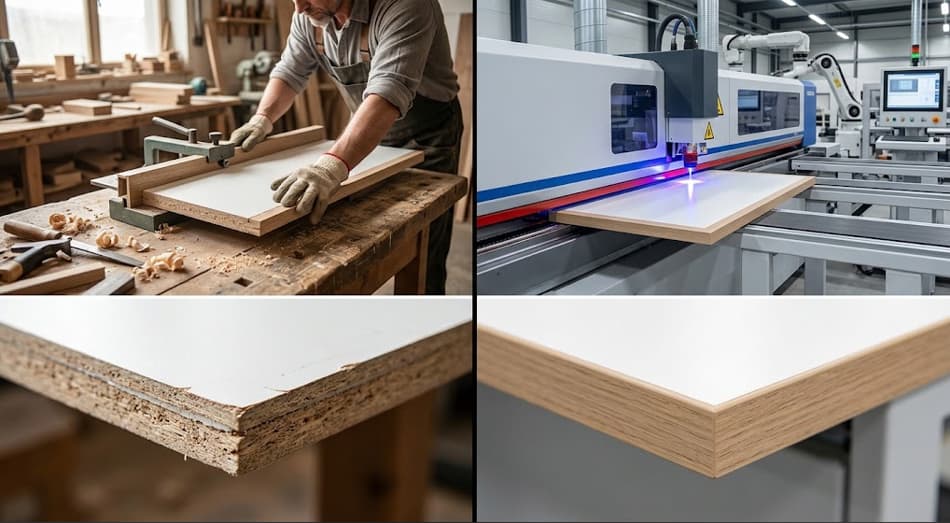 Comparativa de acabado de canto con encoladora manual frente a encoladora CNC con tecnología láser