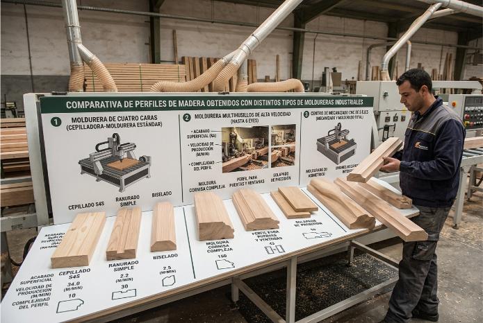 Comparativa de perfiles de madera obtenidos con distintos tipos de moldureras industriales
